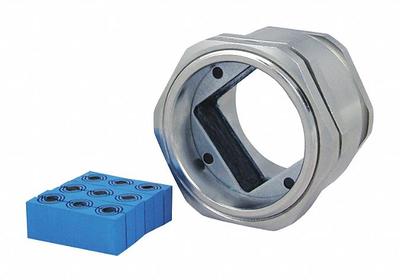 ROXTEC GLAND Cable Gland: 9 Ports, Brass, 0.138 in Compatible Cable or Pipe Dia - Min - Round Opening Cable & Pipe Seals