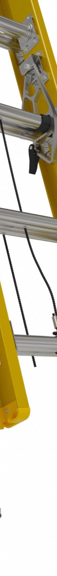 WERNER Extension Ladder: 32 ft Ladder Size, Fiberglass, 375 lb Load Capacity, 98 lb Wt, 2 Sections (MPN D7132-2L). Key specifications — Color: Yellow; Brand: WERNER; Included Features: Bubble Level; Removable Fly: Removable.