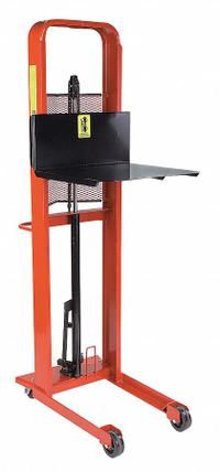 WESCO Platform Lift Truck: 1,000 lb, 5 3/4 in to 80 in, Steel, 24 in L x 24 in W Platform, Foot Pump (MPN 260034). Key specifications — attr1357334: WESCO; attr1357306: (2) Swivel.