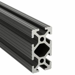 T-Slot Framing Extrusion: 10 Series, 6 ft Lg, 2 in x 1 in, Black, Double, Grooved, 6 Slots (MPN 1020-BLACK-72). Key specifications — System of Measurement: Inch; Finish: Anodized; Product Type: T-Slot Profile; Material: Aluminum; Yield Strength: 35,000 psi; Manufacturer Part Number: 1020-BLACK-72; Brand: 80/20.