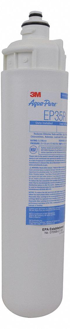 3M AQUA-PURE Quick-Connect Water Filter: 0.5 micron Micron Rating, 350 gal Service Life - Gallons (MPN 5631616). Key specifications — Filter Media: Activated Carbon; Reduces: Cyst.