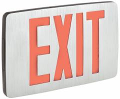 Exit Sign: Emergency Battery Backup, LED, Black, Red, 2 Faces, Ceiling/Wall, Nickel Cadmium (MPN CCEDRE). Key specifications — Voltage: 120/277 V AC; Directional Indicators: Universal Field Selectable Chevrons; Text Color: Red; Brand: COMPASS; Emergency Battery Backup: Yes; Housing Color: Black; Lighting Technology: LED; Emergency Battery Backup - Broad: With Battery Backup.