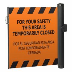 MODUS Mounted Barrier: Fixed Mount, 11 1/2 ft Belt Lg, Restricted Access Messaging, Orange (MPN ZP+MPP-O-PTL). Key specifications — Message Color: Black; Frame Color: Black; Brand: MODUS; Belt Color: Orange.