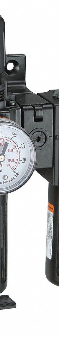 SPEEDAIRE Filter/Regulator/Lubricator: 1/2 in NPT, 60 cfm, 150 psi Max Op Pressure, 40 micron, Mist (MPN 7D709). Key specifications — attr109524: SPEEDAIRE.