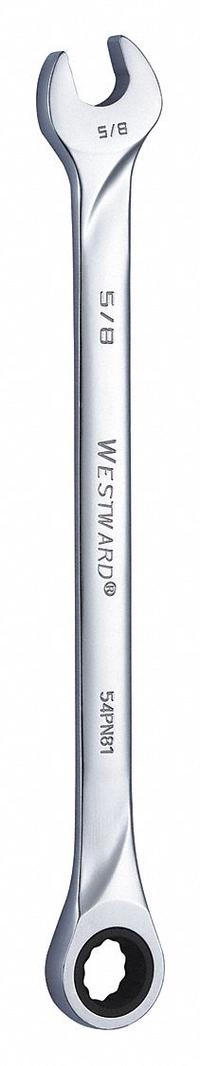 WESTWARD Combination Wrench: Alloy Steel, Chrome, 5/8 in Head Size, 10 1/8 in Overall Lg, Std (MPN 54PN81). Key specifications — attr309600: 5/8 in; attr309611: Chrome; attr309610: Alloy Steel; attr309604: No; attr309612: No; attr309613: No; attr309615: No; attr324932: WESTWARD.