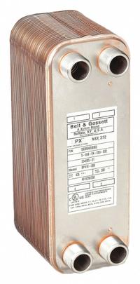 Heat Exchanger: 900,000 BtuH Water / 110,000 BtuH Oil, 50 gpm, 13.54 sq ft, Copper Braze (MPN BP410-50-LCA). Key specifications — Brand: BELL & GOSSETT.