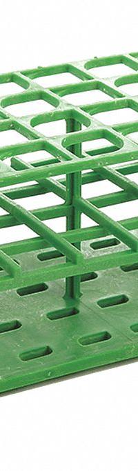 Tube Rack: 3 3/8 in Overall Wd, 10 in Overall Ht, 4 in Overall Lg, POM, Green, (40) Wells, Benchtop (MPN HS27513C). Key specifications — Material: POM; Mounting Location: Benchtop; Color: Green; Product Type: Test Tube Rack; Total Holding Capacity: (40) Wells; Brand: HEATHROW SCIENTIFIC.