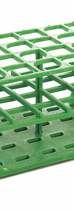 Tube Rack: 3 3/8 in Overall Wd, 10 in Overall Ht, 4 in Overall Lg, POM, Green, (40) Wells, Benchtop (MPN HS27513C). Key specifications — Material: POM; Mounting Location: Benchtop; Color: Green; Product Type: Test Tube Rack; Total Holding Capacity: (40) Wells; Brand: HEATHROW SCIENTIFIC.