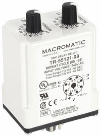 MACROMATIC Single Function Time Delay Relay: Socket Mounted, 240V AC, 10 A, 8 Pins/Terminals (MPN TR-55121-08). Key specifications — Brand: MACROMATIC.