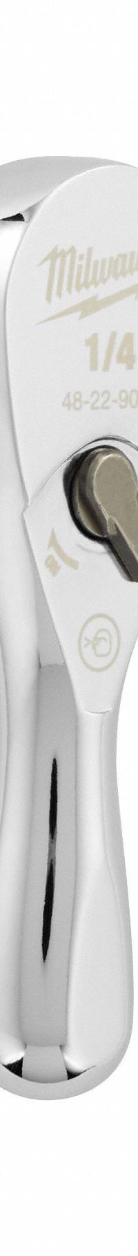 MILWAUKEE Hand Ratchet: Pear, Reversible, 3 in Overall Lg, Chrome, 4° Min Arc Swing, Non-Magnetic (MPN 48-22-9003). Key specifications — attr1205598: Reversible; attr1205605: Quick-Release Not Included; attr1205626: Chrome; attr1205607: Pear; attr1205624: MILWAUKEE.