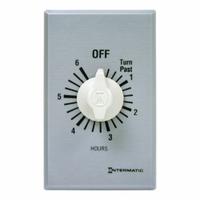 INTERMATIC Spring-Wound Timer: 6 hr Max, SPST, 277V AC, Wall Plate Included, Silver (MPN FF6H). Key specifications — Brand: INTERMATIC; Includes Hold: No Hold Included.