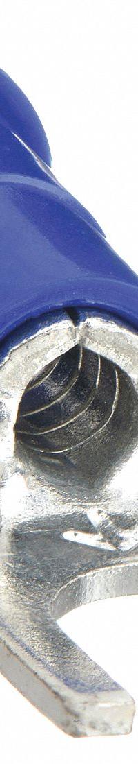 3M Fork Terminals: Blue, Vinyl, #8 Stud Size, 16 AWG – 14 AWG Wire Range, Block Fork, 1,000 V (MPN MVU14-8FBX). Key specifications — Barrel Style: Butted; Manufacturer Part Number: MVU14-8FBX; Brand: 3M; Series: TR.