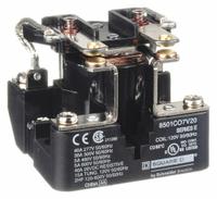 SCHNEIDER Open Power Relay: Surface Mounted, 30 A Current Rating, 120V AC, DPST-NO, 6 Pins/Terminals (MPN 8501CO7V20). Key specifications — Brand: SCHNEIDER; Base Type: Square; Mounting Style: Through Panel; Electrical Connection: Screw Clamp; Manufacturer Part Number: 8501CO7V20; Series: 8501C Series.
