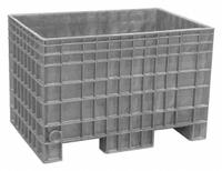BUCKHORN Bulk Container: 13.8 cu ft, 41 5/8 in x 28 3/4 in x 27 3/4 in, Lid Not Included, Gray (MPN BF4229280051000). Key specifications — Brand: BUCKHORN; Stackable: Stacking Capable; Shape: Rectangular; Fork Entry: 2-Way Entry; Container Wall Type: Solid; Mobility: Stationary; Collapsible: Rigid; Fork Pockets: Fork Pockets Included.