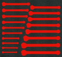 PROTO Foam Insert: Black/Red, 23 in Overall Wd, 16 in Overall Lg, 18 Compartments, Polyethylene Foam (MPN J1200R-MASDFV). Key specifications — Material: Polyethylene Foam; Brand: PROTO; Color: Red; For Tool Type: Wrenches; Compatible Manufacturer Model Number: J1200R-MASD; Product Type: Foam Insert.
