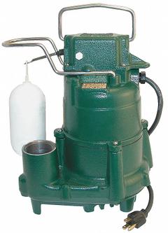 ZOELLER Submersible Sump Pump: 1/2 hp, 230V AC, 61 gpm Flow Rate @ 10' of Head, 1 1/2 in FNPT, 4.7 A (MPN 98-0003). Key specifications — Rated Voltage: 230V AC; Brand: ZOELLER; Switch: Integral Vertical Float.