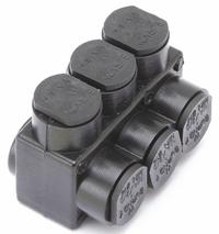 BURNDY Multitap Connector: 3 Port, Single-Sided Entry, 14 AWG – 2/0 AWG Wire Size, Black (MPN 1PL2/03). Key specifications — Body Material: Aluminum; Brand: BURNDY.