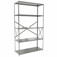 HALLOWELL Metal Shelving: Standalone, Heavy-Duty, 48 in x 18 in, 84 in Overall Ht, 5 Shelves (MPN F7710-18HG). Key specifications — attr41760: Steel; attr41761: Steel; attr37625: Unassembled; attr37628: Gray; attr33609: HALLOWELL.