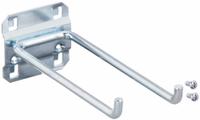 APPROVED VENDOR Double Rod Pegboard Hook: 6 1/4 in x 2 1/4 in, Screw-In, Surface, Silver (MPN 6YB99). Key specifications — Mounting Type: Surface; Finish: Zinc-Plated; Color: Silver; Accessory Type: 80-Degree Double Rod Hook; Locking System: Screw-In; Brand: APPROVED VENDOR.