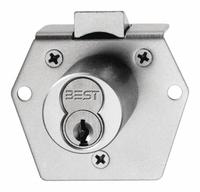 BEST Deadbolt Lock: Coreless, Vertical, Diamond, 2 1/8 in Body Ht, 1 7/8 in Body Wd, SFIC (MPN 5L7RL2626A453). Key specifications — attr1313962: Satin Chrome; attr1313948: Silver; attr1313954: BEST; attr1313966: Yes but not included; attr1313970: Yes; attr1313973: No.