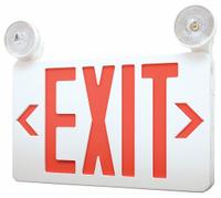 Exit Sign with Emergency Lights: White, 1 or 2 Faces, Red, LED, Ceiling/Wall, Nickel Cadmium (MPN 40CP86). Key specifications — Voltage: 120/277V AC; Self Diagnostics: No; Housing Color: White; Brand: APPROVED VENDOR; Directional Indicators: Universal Field Selectable Chevrons; Lighting Technology: LED; Remote Capable: No; Text Color: Red.