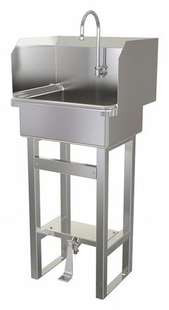 SANI-LAV Hand Sink: 43 1/2 in Overall Ht, 17 in Bowl Lg, 7 in Bowl Dp, 2 gpm Flow Rate, 16 ga (MPN 7271). Key specifications — Includes Side Splash: Side Splash Included; Brand: SANI-LAV.