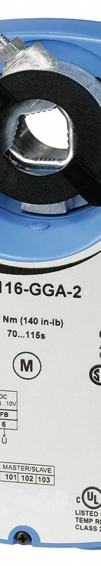 Actuator: Dampers/Valves, Floating Point, Non-Spring Return, 140 in-lb, 24V AC/DC, Screw Terminals (MPN M9116-JGA-2). Key specifications — Manufacturer Part Number: M9116-JGA-2; Shaft Rotation: CW/CCW; Stroke Degree: 0 to 90°; Input Voltage: 24V AC/DC; Brand: JOHNSON CONTROLS; For Use With Building Automation Systems: Building Automation System Compatible; Output Signal: 0 to 10V DC; Electrical Connection Type: Screw Terminals.