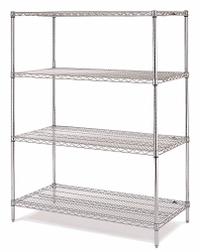 INSTOCK Metal Shelving: Starter, 72 in x 18 in, 74 in Overall Ht, 4 Shelves, Split Sleeve, Silver (MPN GRSS1872). Key specifications — Recommended Environments: Wet; Color: Silver; Material: Stainless Steel; Brand: INSTOCK.