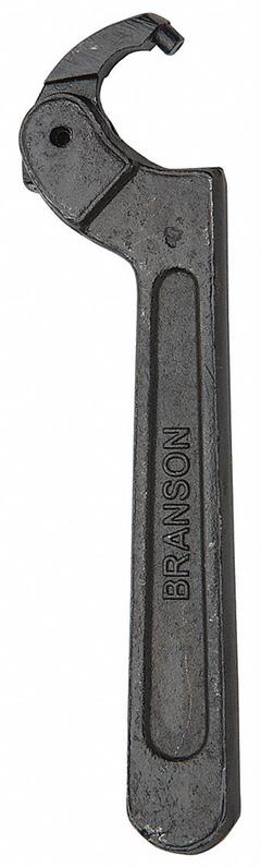 BRANSON Pin Spanner Wrench: 3/4 in to 2 in, 3/16 in Pin Dia, 6 3/8 in Overall Lg, 3/16 in Pin Lg (MPN 201-118-033). Key specifications — attr309823: 3/4 in to 2 in; attr309829: No; attr309833: Round; attr324942: BRANSON.