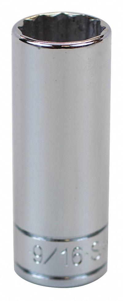 SK PROFESSIONAL TOOLS Socket: SAE, 1/4 in Drive Size, 9/16 in Socket Size, 12-Point, Deep - 1/4" Drive Hand Sockets