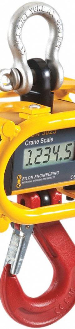 RON CRANE SCALES Crane Scale: 2,500 lb Wt Capacity - Imperial, +/-0.1% Accuracy, 1 lb, CE/UL (MPN RON 3025 MCW-0125). Key specifications — Readability: 1 lb; Standards: CE; Indicator Attachment: Wireless Remote; Housing Material: Alloy Steel; Manufacturer Part Number: RON 3025 MCW-0125; Brand: RON CRANE SCALES; Weighing Units: lb.