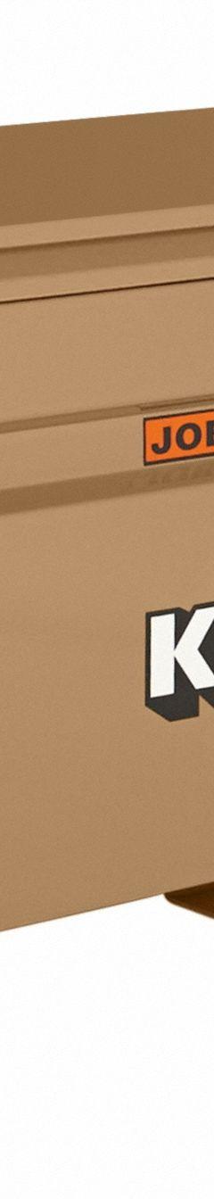 KNAACK Chest-Style Jobsite Box: 60 in W x 24 in D x 28 1/2 in H, 20.25 cu ft, Tan (MPN 60-KL). Key specifications — attr1116233: Tan; attr1116253: KNAACK; attr1222022: Includes Proprietary Recessed Padlock.