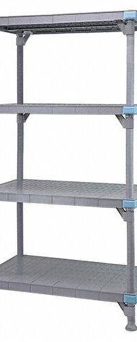 QUANTUM STORAGE SYSTEMS Shelving Unit: 72 in x 18 in, 62 in Overall Ht, 4 Shelves, Quick-Adjust (MPN QP187262SS-4). Key specifications — Resistance Properties: Salt Water-Resistant; Shelf Adjustment Type: Quick-Adjust; Frame Material: Polypropylene; Shelving Material: Polypropylene; Brand: QUANTUM STORAGE SYSTEMS.