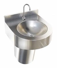 JUST MANUFACTURING Bathroom Sink: Institutional Group, Silver, Stainless Steel, Sensor, Single Hole (MPN WHLE14S-J). Key specifications — Series: Institutional Group; Includes: Enclosure; Color: Silver; Brand: JUST MANUFACTURING; Sink Type: Bathroom; Material: Stainless Steel; Sink Material: Stainless Steel.