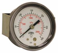 WINTERS Panel-Mount Pressure Gauge: U-Clamp, 0 psi to 300 psi, 2 in Dial, 1/4 in NPT Male, P9U 90, 5 (MPN P9U901411UC). Key specifications — Accuracy: ±2-1-2%; Brand: WINTERS; Vibration Resistance Properties: Dry Case Vibration-Dampened; Gauge Wetted Parts: Brass / Bronze.