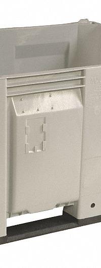 DECADE PRODUCTS Bulk Container: 25.4 cu ft, 48 in x 40 in x 31 in, Lid Not Included, 4-Way Entry (MPN M011000-104). Key specifications — Brand: DECADE PRODUCTS; Stackable: Stacking Capable; Shape: Rectangular; Runner Location: Long Side; Fork Entry: 4-Way Entry; Container Wall Type: Vented; Mobility: Stationary; Fork Pockets: Fork Pockets Included.