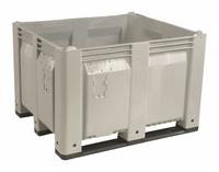 DECADE PRODUCTS Bulk Container: 25.4 cu ft, 48 in x 40 in x 31 in, Lid Not Included, 4-Way Entry (MPN M011000-104). Key specifications — Brand: DECADE PRODUCTS; Stackable: Stacking Capable; Shape: Rectangular; Runner Location: Long Side; Fork Entry: 4-Way Entry; Container Wall Type: Vented; Mobility: Stationary; Fork Pockets: Fork Pockets Included.