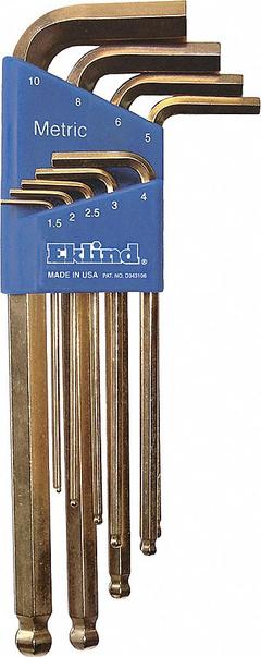 EKLIND Hex Key Set: 6 - 10 Pieces, Ball-Hex-L Long, L, Metric, Single Ball End, Long, 9 Pieces (MPN 13809). Key specifications — attr1205553: Not Tether Capable; attr1205554: EKLIND; attr1205568: Gold-Plated; attr1293176: 6 - 10 Pieces.