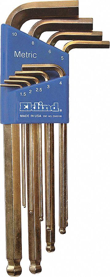 EKLIND Hex Key Set: 6 - 10 Pieces, Ball-Hex-L Long, L, Metric, Single Ball End - L-Shaped Hex Key Sets