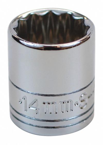 SK PROFESSIONAL TOOLS Socket: Metric, 1/4 in Drive Size, 14 mm Socket Size, 12-Point, Std - 1/4" Drive Hand Sockets