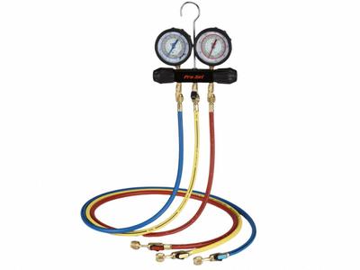 PRO-SET Manifold Gauge Set: 2 Valves, 3 Hoses, 3 1/2 in Gauge - Analog Manifold Gauge Kits