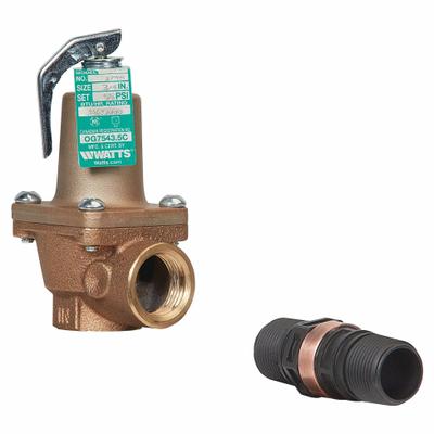 Watts Relief Valve: FNPTF x FNPTF, 2 in x 2 1/2 in, Iron - ASME Section XIII Hot Water Pressure Relief Valves