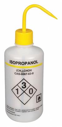 APPROVED VENDOR Wash Bottle: 1 L, Isopropanol, Yellow, Narrow, Std Spout Spout, White (MPN 24J888). Key specifications — Closure Color: Yellow; Vented/Nonvented: Vented; Body Color: White; Brand: APPROVED VENDOR; Imprinting Group: Specific Chemicals.