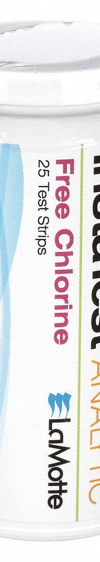 LAMOTTE Test Strips: Free Chlorine, 0 to 10 ppm Free Chlorine, Strip, 25 Tests, 3 in Overall Lg (MPN 2964-G). Key specifications — Test Form: Strip; Brand: LAMOTTE; Parameter Measurements Included: 0 to 10 ppm Free Chlorine.