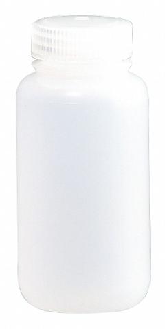 NALGENE Sampling Bottle: HDPE, 480 mL, 16 fl oz, Closure Included, Natural, 53-415, Polypropylene (MPN PLA-03175). Key specifications — Brand: NALGENE; Graduated: No; Body Color: Natural.