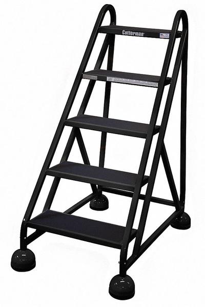 COTTERMAN Rolling Ladder: 3.8 ft Platform Ht, Assembled, Steel, Wt-Actuated Auto-Lock - Steel Ultra-Stable Weight-Actuated Ladders