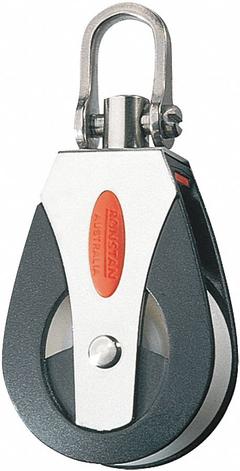 RONSTAN Pulley Block: Swivel, Pulling, 880 lb Working Load Limit, 7/16 in Compatible Rope Dia, Plain (MPN RF41100). Key specifications — Product Type: Pulley Block; Brand: RONSTAN; Compatible Rope Type: Fibrous Rope; Pulley Type: Swivel; Attachment Type: Shackle; Operation: Pulling; Bearing Type: Sleeve; Finish: Plain.