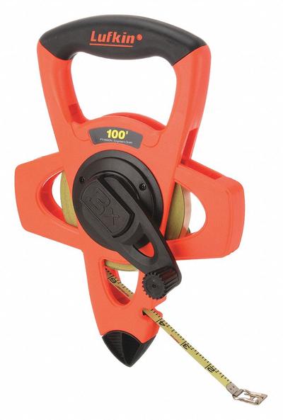 CRESCENT LUFKIN Long Tape Measure: Manual, PS1806DN, SAE/Engineers Scale, 100 ft, 1/100 in - Open-Reel Long Tape Measures
