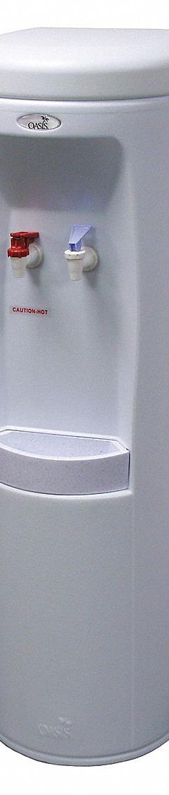 OASIS Plumbed Water Dispenser: Freestanding, Cold/Hot, White, Polyethylene, 40 1/2 in Ht, Still, Adj (MPN POUD1SHS). Key specifications — Water Type: Still; Operating Voltage: 115V AC; Power Source: Electric Corded; Water Temperature Types: Cold; Brand: OASIS; Housing Color: White; Material: Plastic.