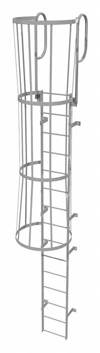TRI-ARC Fixed Ladder with Safety Cage: 18 ft Overall Ht, 18 in Overall Wd, Steel, 15 Rungs (MPN WLFC1215). Key specifications — attr1050722: TRI-ARC; attr1050760: Unassembled; attr1083696: 2.